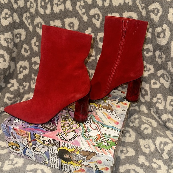 Jeffrey Campbell Lustful Red ❤️ Suede Heeled Booties 😍 New & Never Worn 😍 - Picture 15 of 17